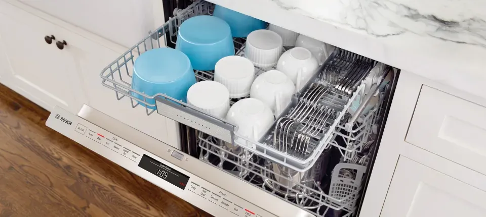 photo of an open Bosch dishwasher